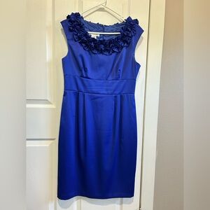 London Times Royal Blue Floral Neckline Dress size 10